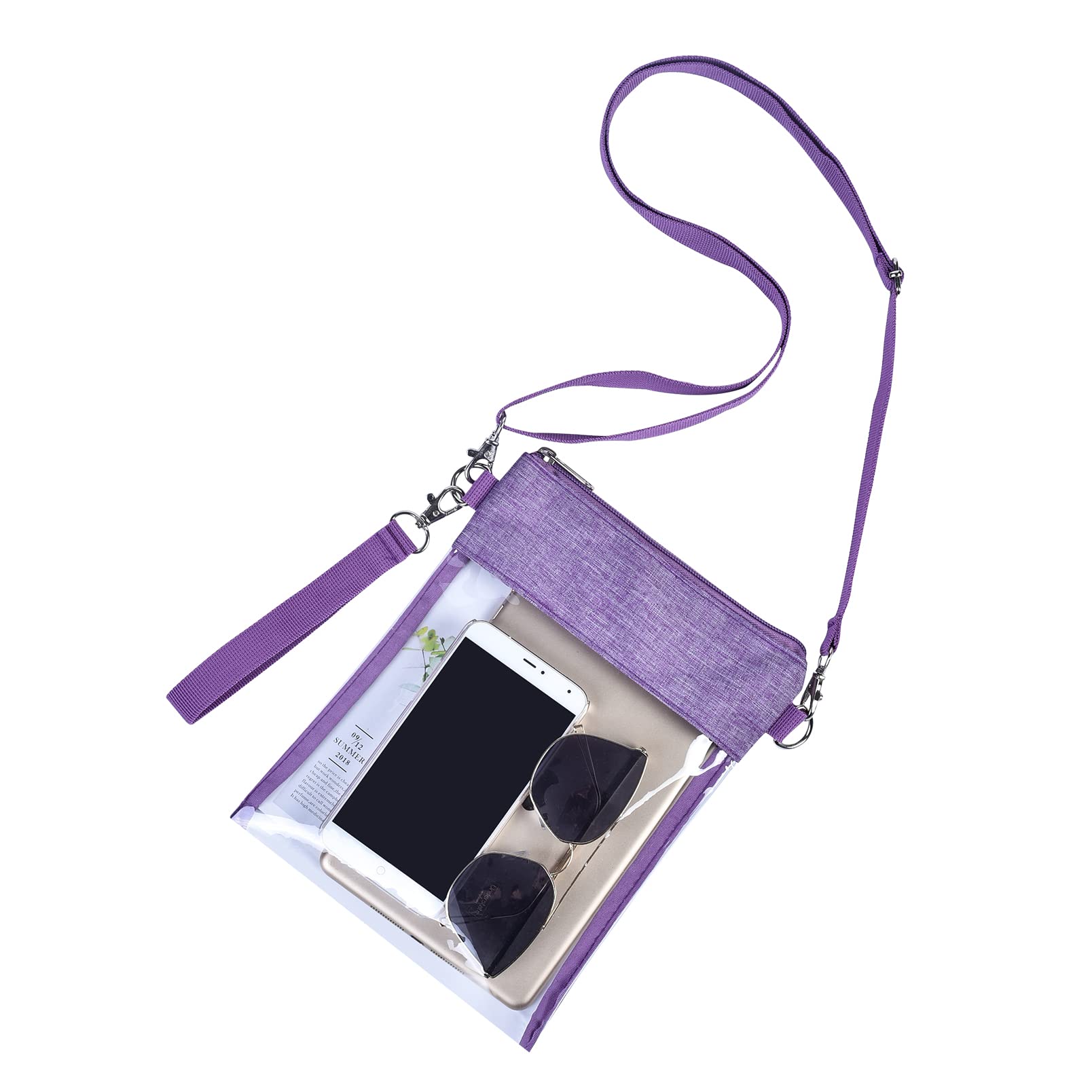 USPECLARE Clear Crossbody Purse Bag Stadium Approved Tote with Adjustable Shoulder Strap (Clear Purple)