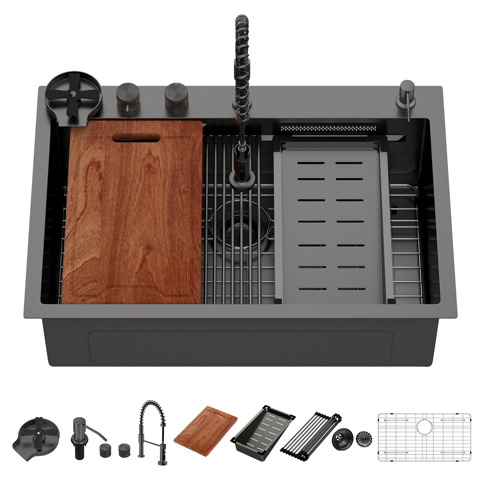 Photo 1 of Lordear 33" Black Waterfall Single Bowl Workstation Sink Combo
