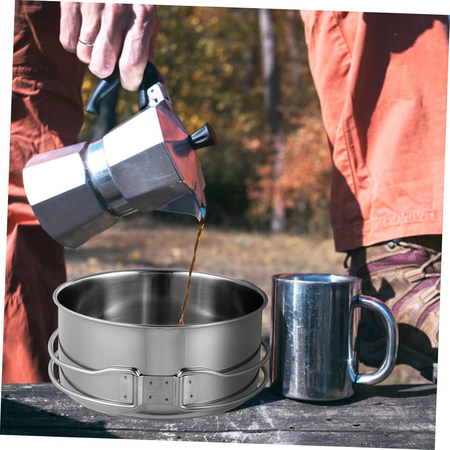 BESPORTBLE Stainless Steel Cooking Utensils Folding Camping Cooking Utensils Pots Pan Outdoor Stackable Picnic
