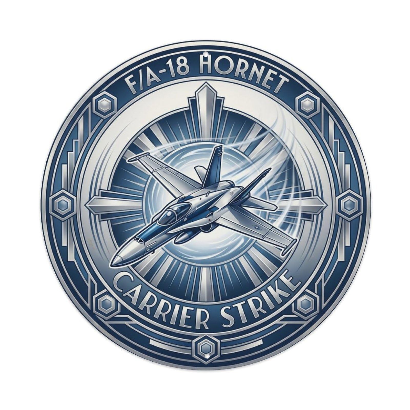 FA-18 Hornet Naval Strike Fighter Jet Deco Military Metal Tin Sign Plaque Wall Decor for Cafe, Man Cave, Club Bar, Office, Home Garden Round Metal Poster 8x8Inch