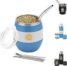 Aurum® Mate Argentino, Yerba Mate, Modern Complete Dinnerware, Tea Matcha Kit, Bulb, Yerba Argentina, Pumpkin Mug, Thermos Mate (Argentine Flag)