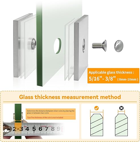 Miniatura 6 de CKB Paquete de 2 abrazaderas de vidrio de latón para vidrio de 516"-38" (0.315 in-0.394 in), negro mate, clips de vidrio de 2 x 2 pulgadas para