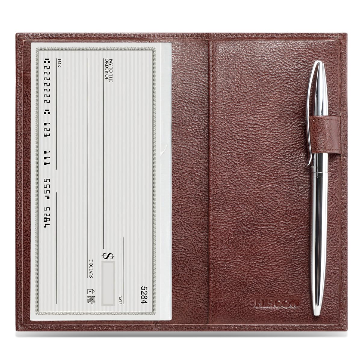 HISCOW Leather Checkbook Cover for Duplicate Checks with Pen Holder
