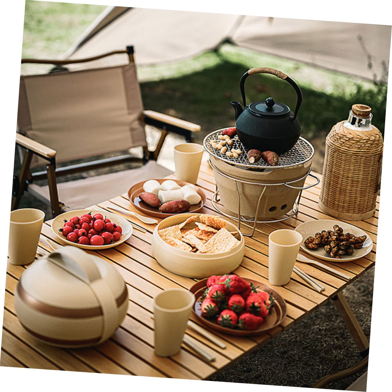 BESPORTBLE Camping Picnic Tableware Set 17pc Dish Plate Bowl Cup Spoons Chopsticks Reusable Cutlery Set for Outdoor Boys and Girls Plates Elegant Design