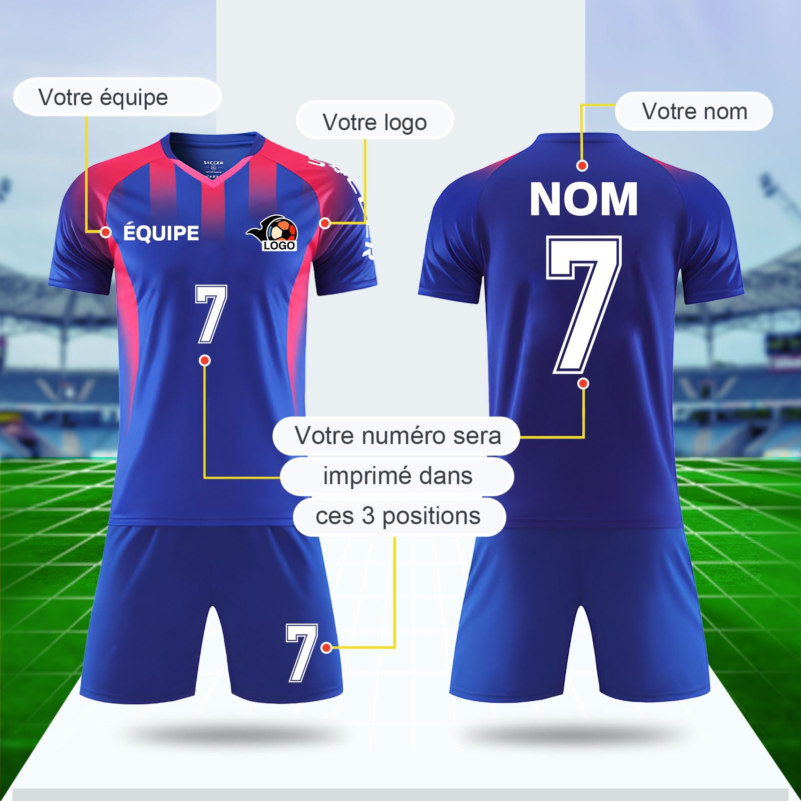 LAIFU Ensembles de Foot Personnalisés pour Adultes et Enfants Ensemble de Foot pour Jeunes avec Nom et Numéro