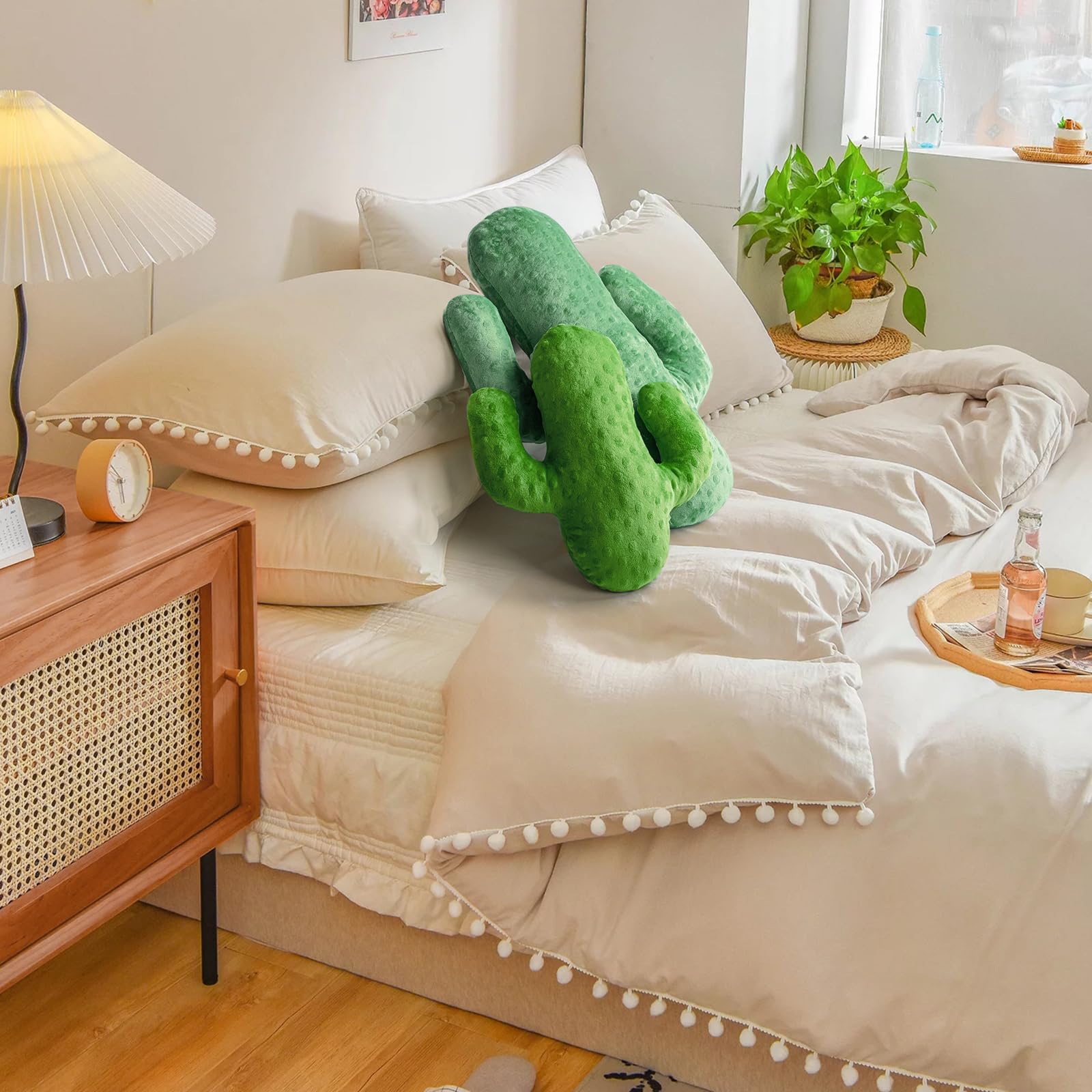 AELS Set di 2 cuscini decorativi a forma di cactus, 55,9 cm e 35,6 cm, in peluche, con cactus, 3D, per ufficio, per pisolino, grazioso cuscino per camera da letto, cameretta dei bambini, verde salvia