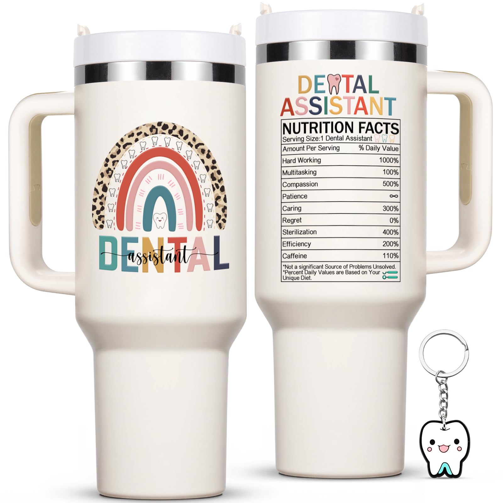 Lifecapido Dental Assistant Appreciation Gifts, Dental Assistant 40oz Tumbler with Keychain and Stickers, Dental Assistant Gifts, Birthday Gifts Christmas Gifts for Dental Assistant Coworkers, Creamy