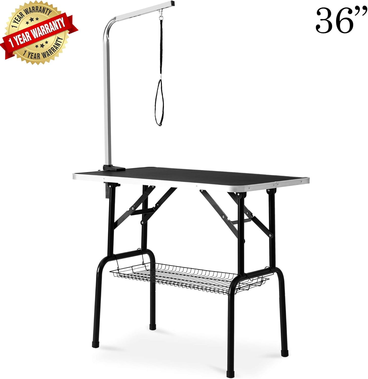 Pet Dog Rabbit Cat Drying Grooming Table Sturdy Anti-Slip Foldable and Durable with Adjustable Arm and Clampe (36")