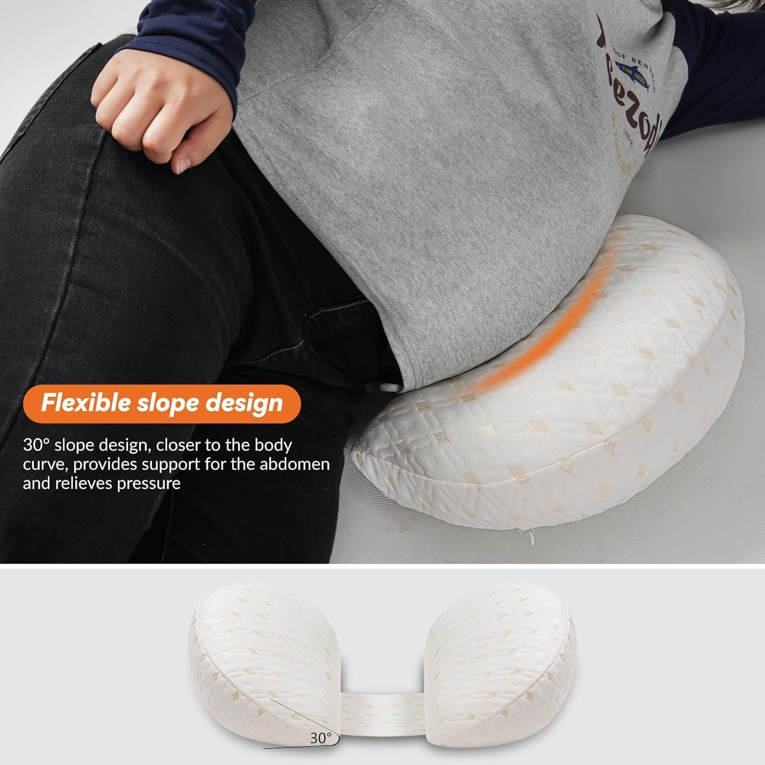 Pregnancy Pillow for Sleeping, Maternity Pillow for Pregnant Women - Double Sided Support for Back, Hip & Leg Pain Relief, 30° Slope Design, Removable Cover Hypoallergenic Filling(White Gold)