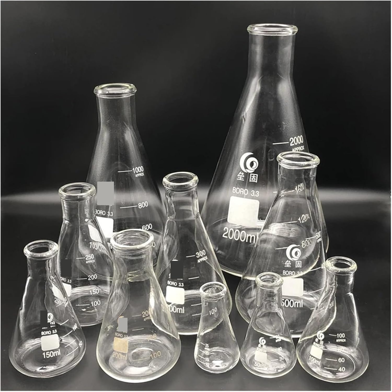Matraz aforado de borosilicato, Matraz Erlenmeyer de Vidrio Grueso, matraz cónico de Laboratorio, Vidrio de borosilicato 3.3, Resistente a Altas temperaturas.(150mL)