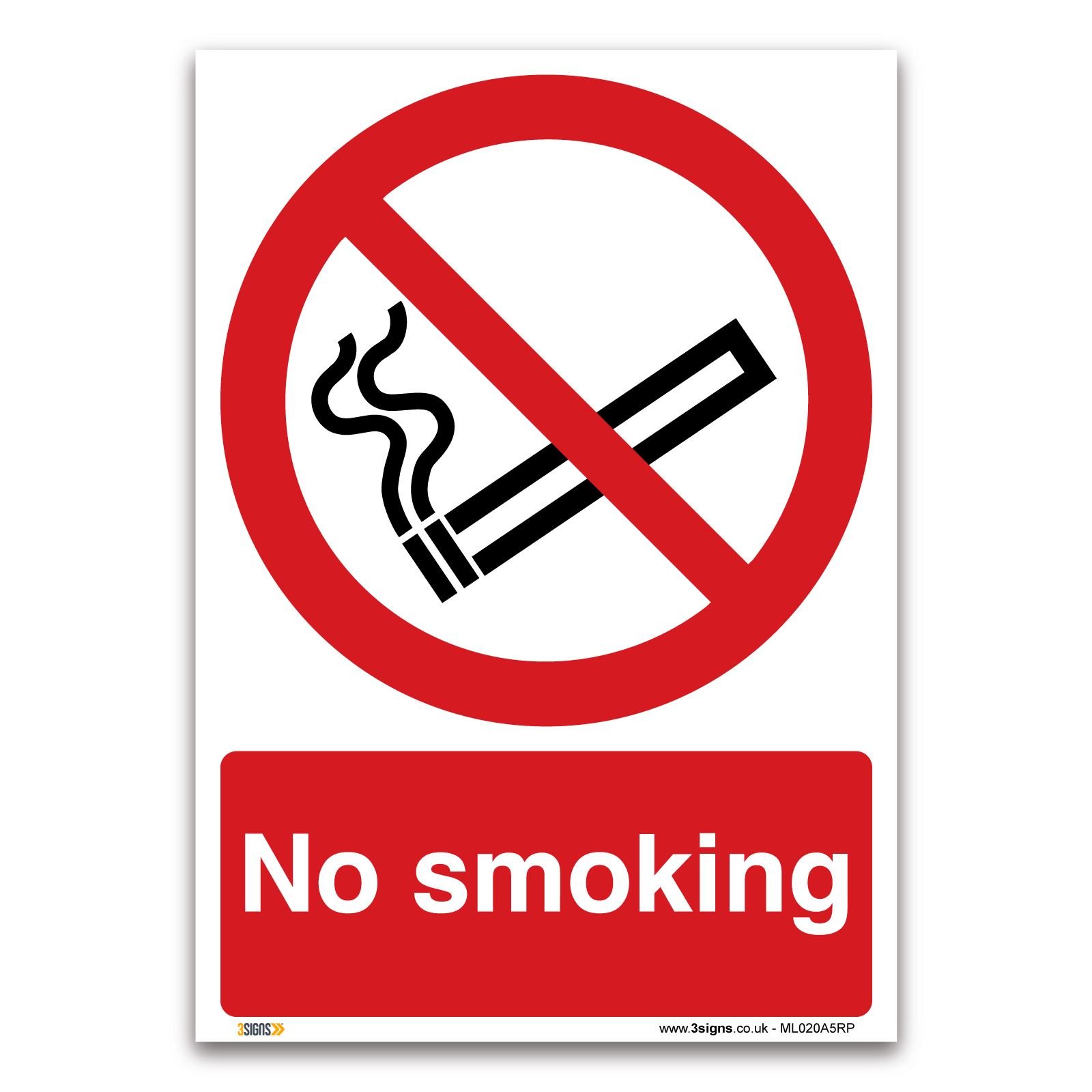 3 Signs No Smoking Sign - A5 1 Mm Rigid Plastic Sign - Prohibition Smoking Safety