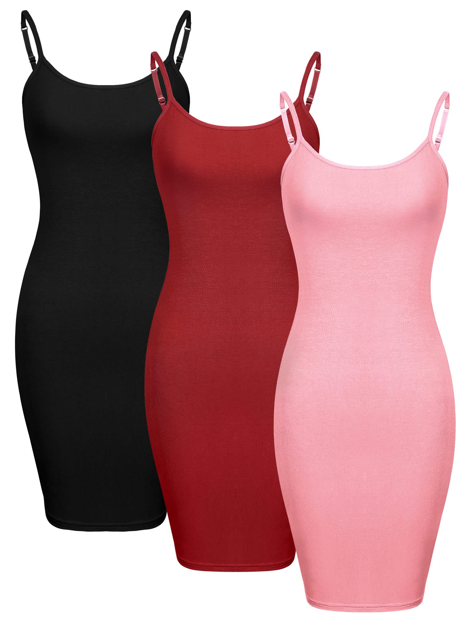 Willbond 3 Pièces Cami Basique Femme Long Tanks Camisole Robe Débardeur Robe à Bretelles Spaghetti, Couleur Unie