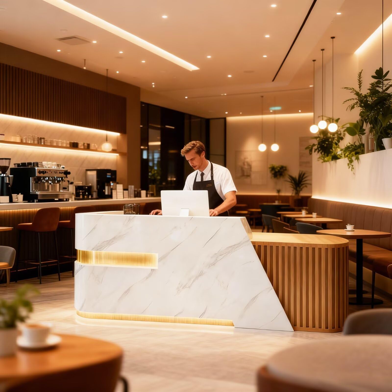 Large Reception Desk with Counter Modern Front Receptionist Desk Checkout Counter Table Retail Counter for Reception Room/Salon/Office/Store/Home Wood