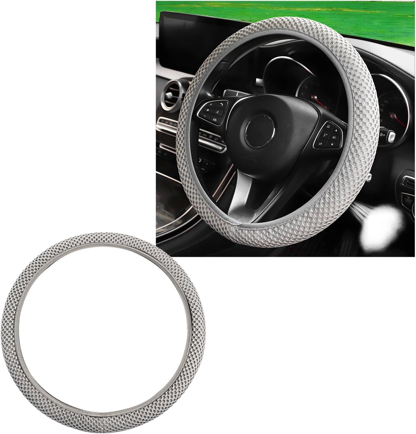 Elastic Stretch Steering Wheel Cover, 15"×15" Microfiber Breathable Ice Silk Steering Wheel Protector, Anti-Slip Elastic Steering Wheel Cover for Men Women, Car Accessories (Gray)