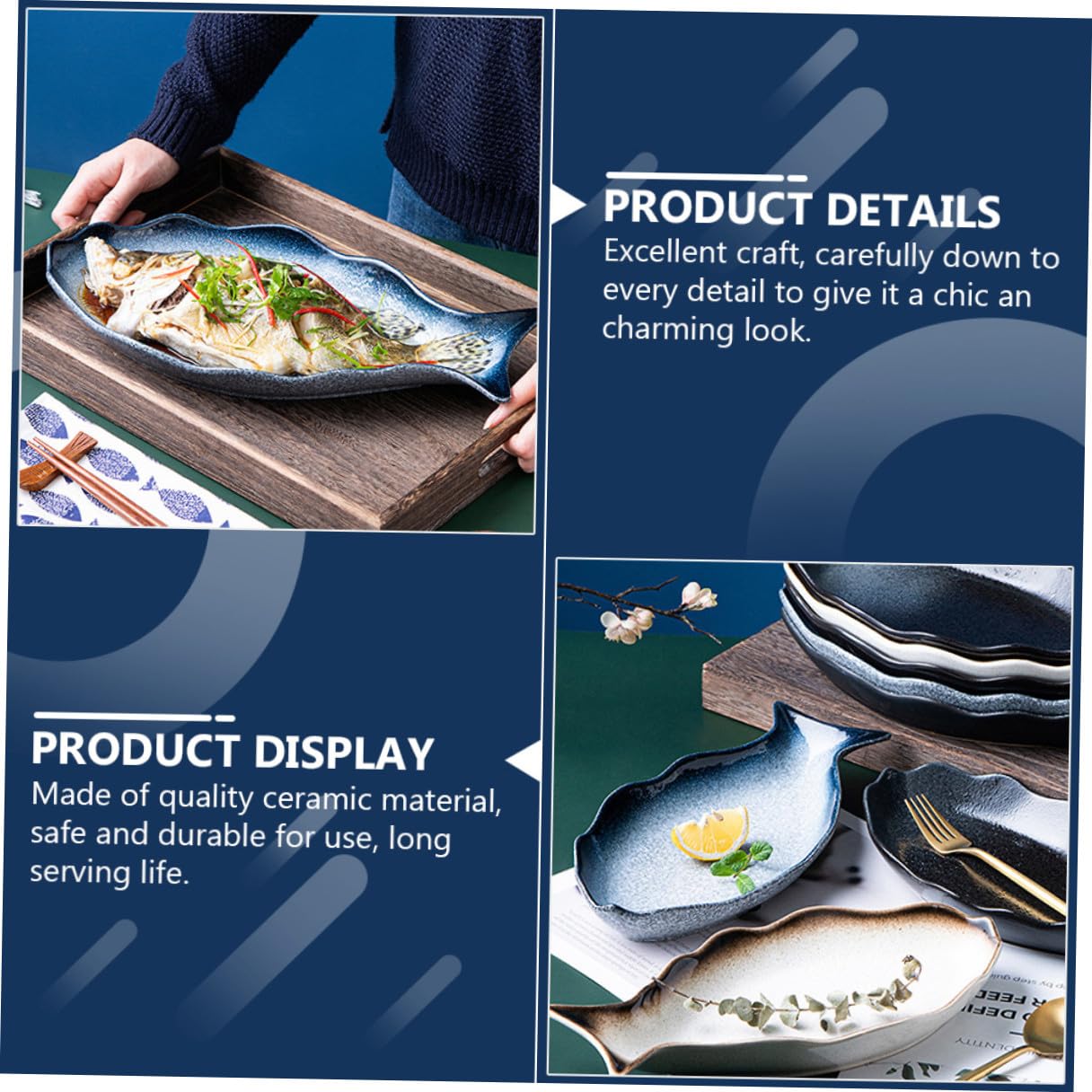 Lurrose Piatto da Portata Forma Pesce 14 Pollici in Ceramica | Piatto per Pesce al Vapore, Servizio per Antipasti e Frutti di Mare, Uso Tavola e Regalo Casa