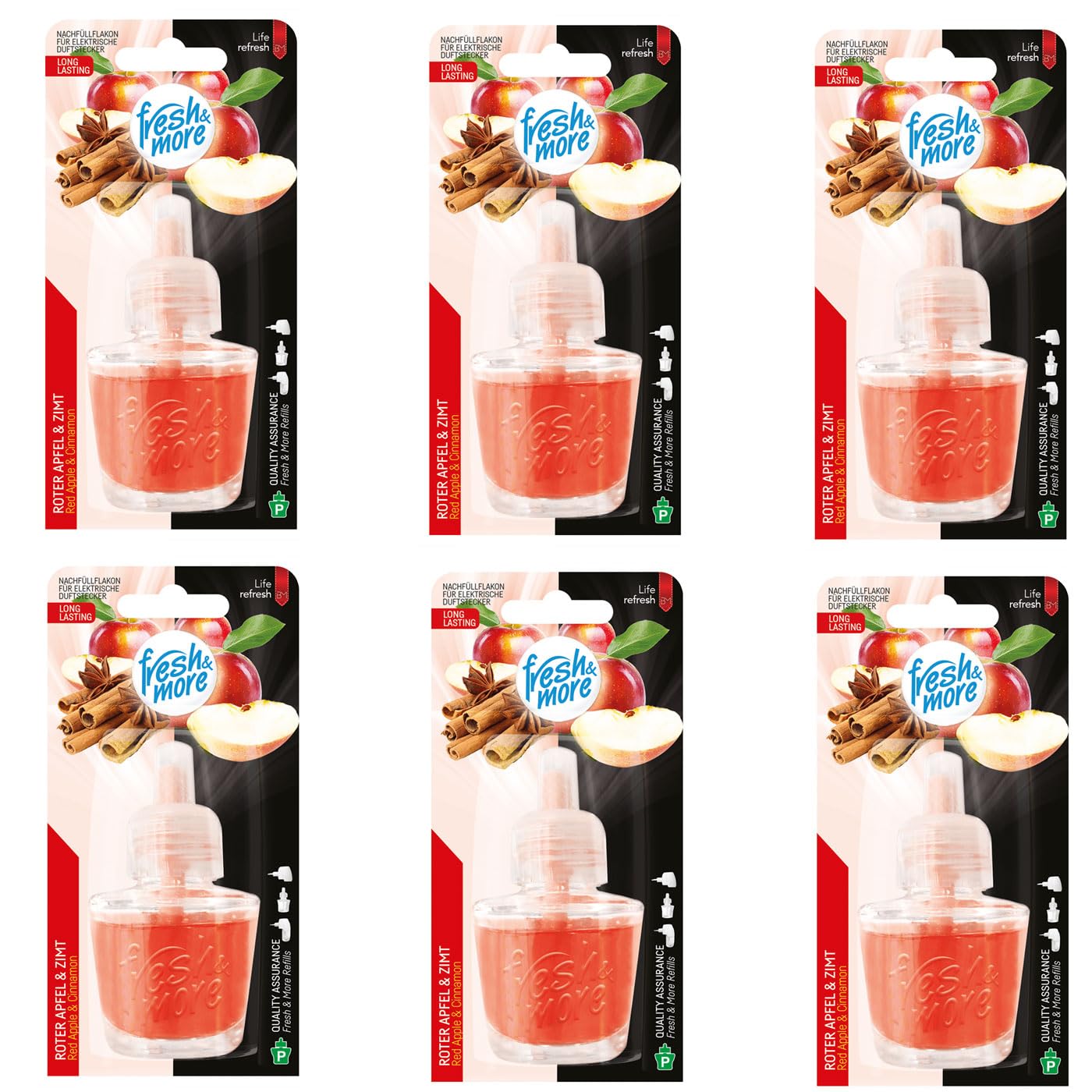 Fresh & More Nachfüllflakons für Duftstecker (6er Pack) Roter Apfel & Zimt, 19ml Drogerie & Körperpflege