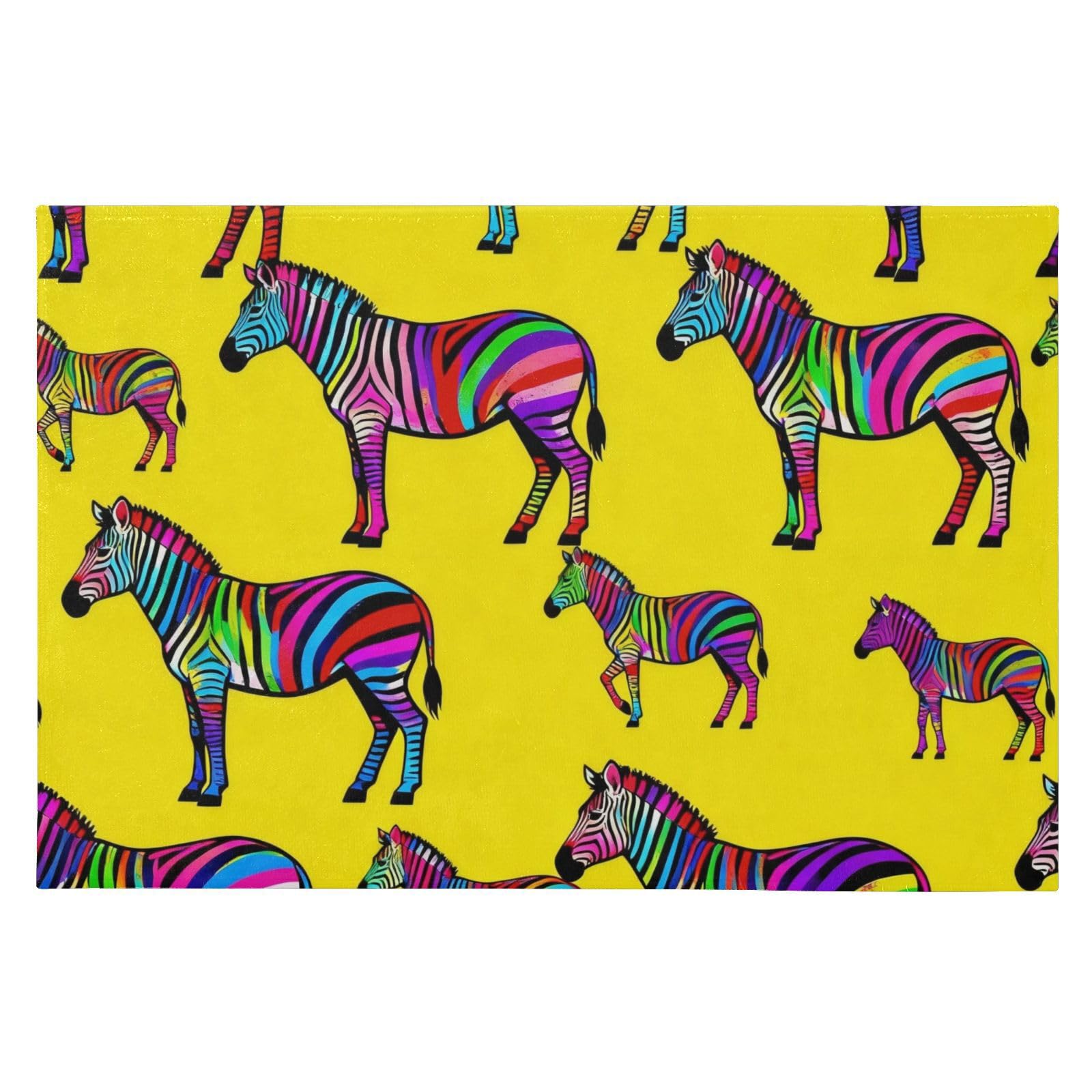 Tapis de salle de bain lavable zèbres colorés jaune 60x90 cm pour entrée