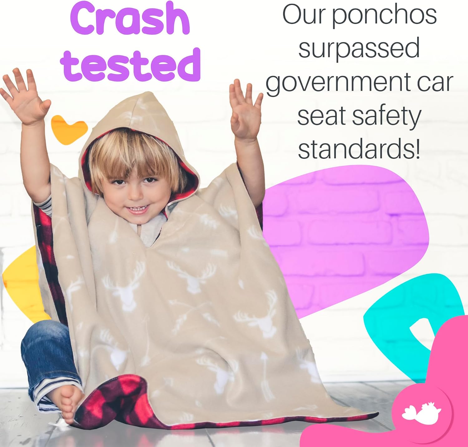 Birdy Boutique Car Seat Poncho for Kids – Reversible Warm Blanket with Hoodie – Safe to Use Over Seat Belts – Easy On, Easy Off, and Doesn’t Impact Seat Performance - Deer and Buffalo Plaid – One Size - Image 5