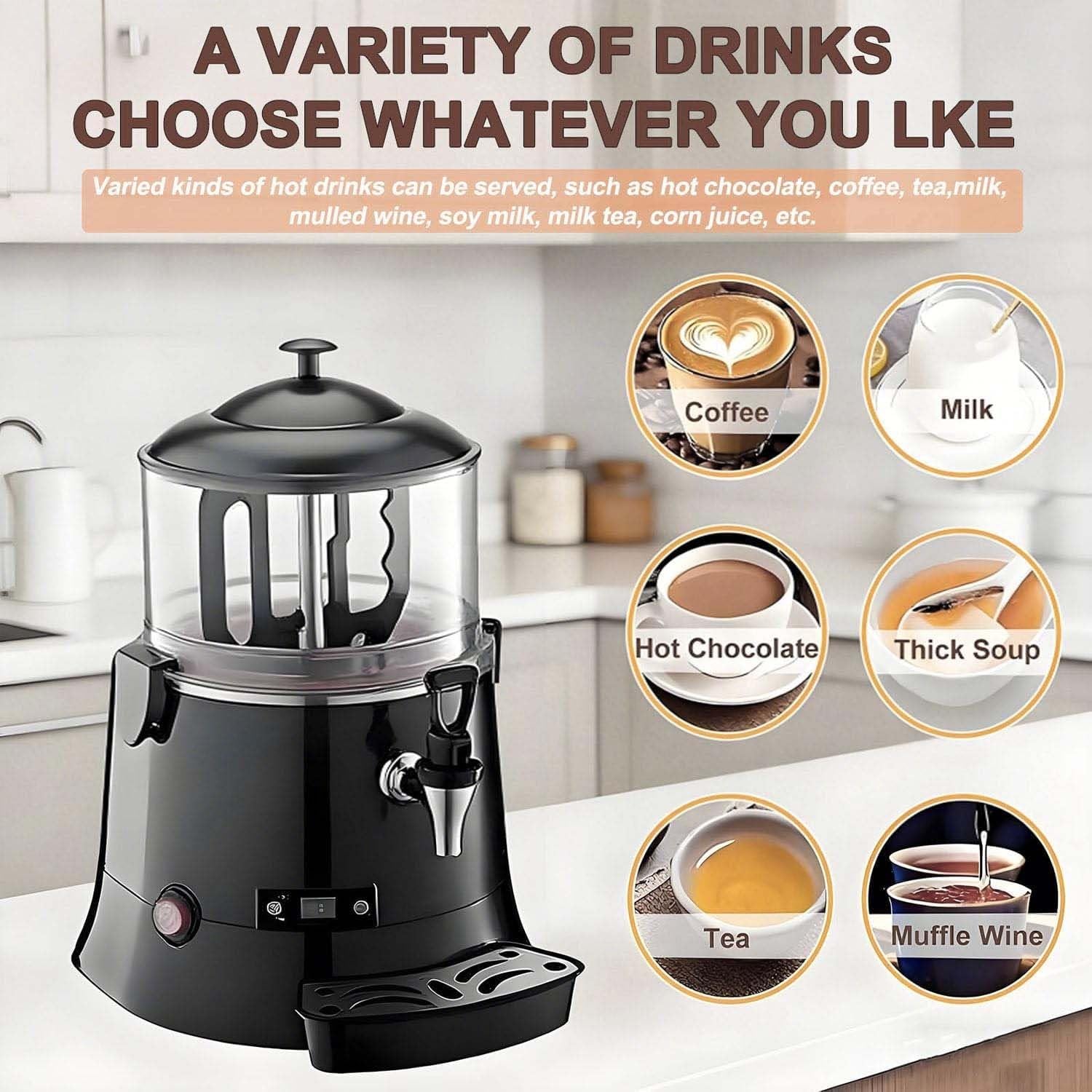 Dispensador comercial de chocolate caliente, máquina eléctrica de bebidas para cafeterías y configuraciones móviles, ideal para servir chocolate caliente y té con leche