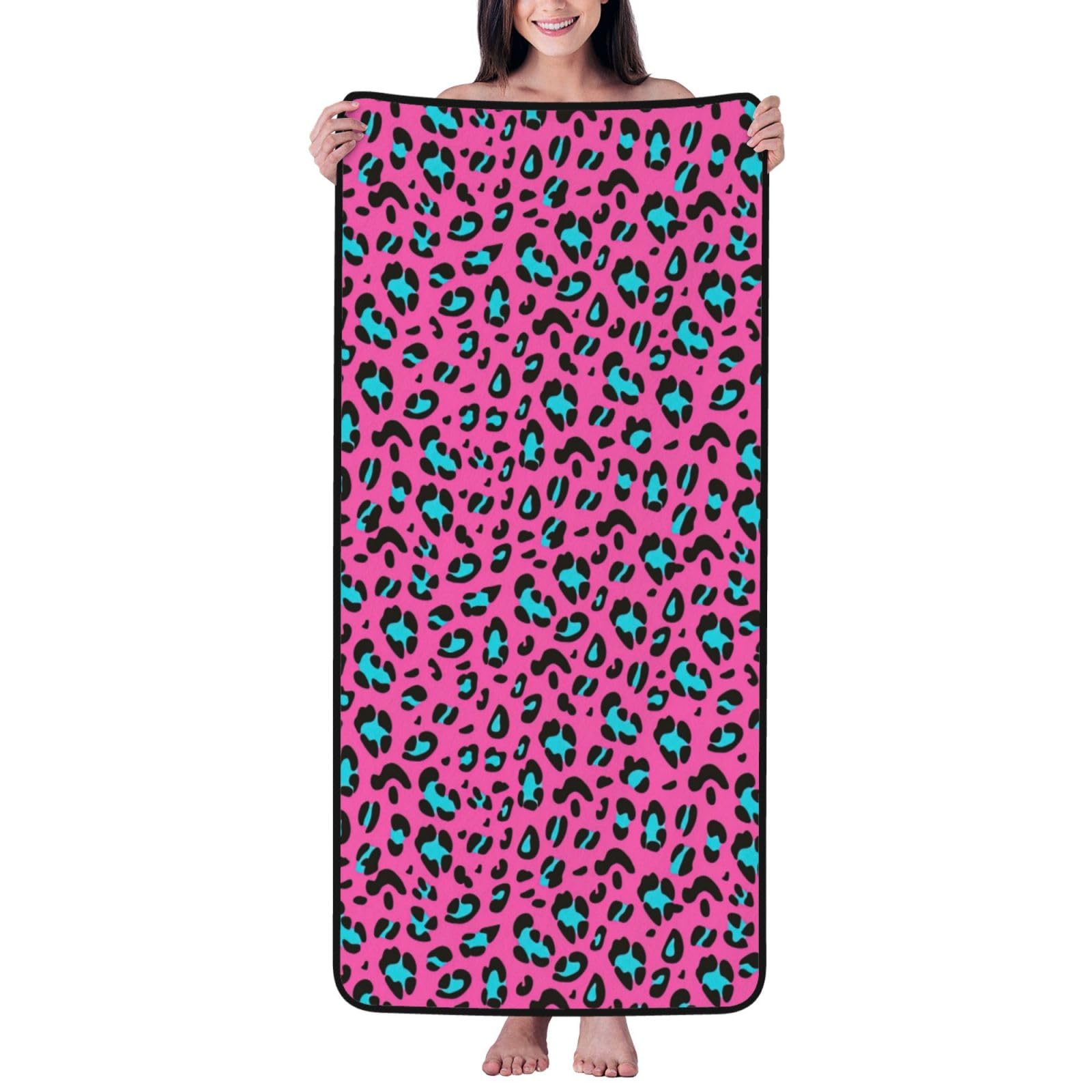Toalla de baño de terciopelo coral con estampado de leopardo para hogar y viajes