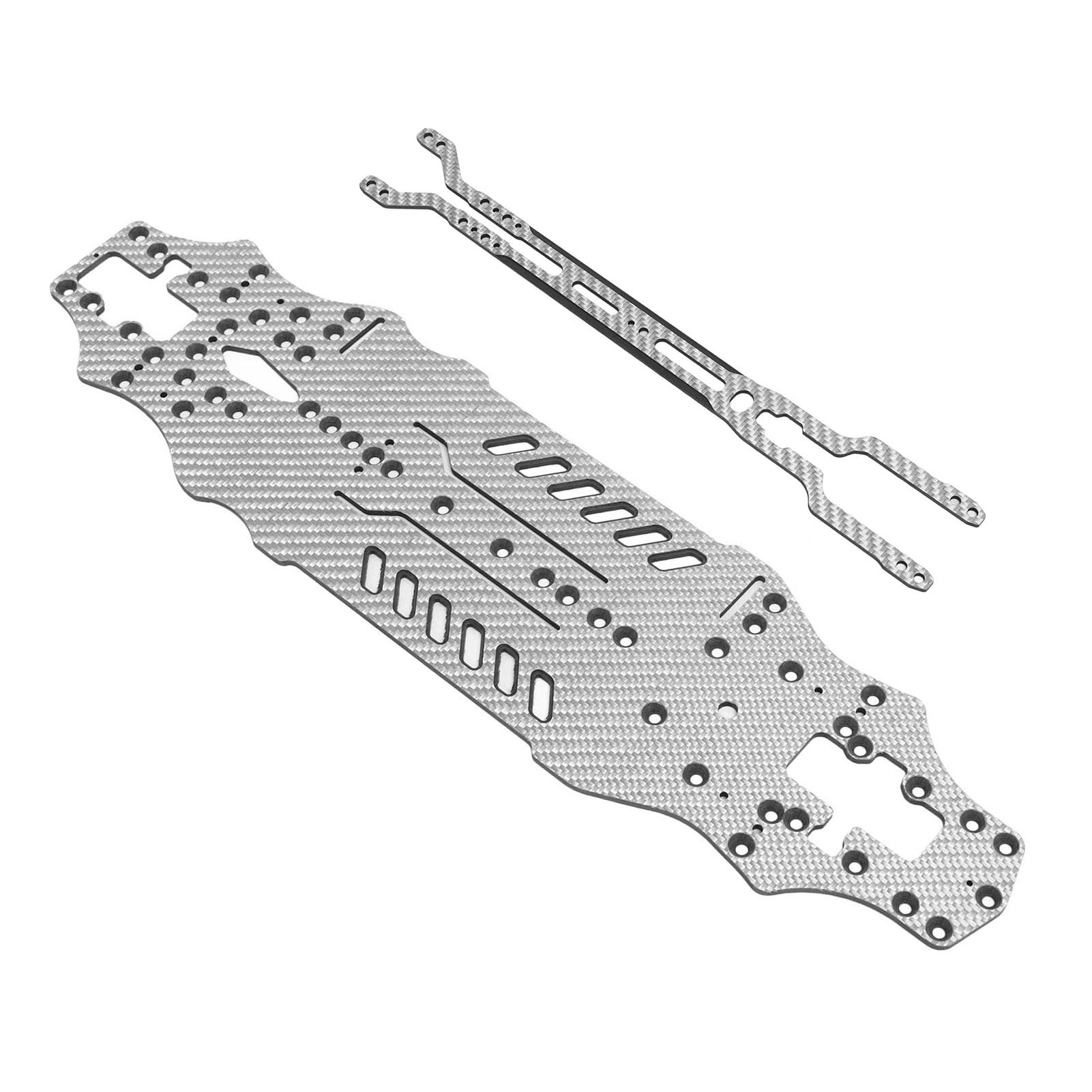 for 1:10 RC Car Chassis, 3K Carbon Fiber Material, CNC Machined, Hollow Design, Lightweight, Flexible, Drift Performance (SSG de plata)