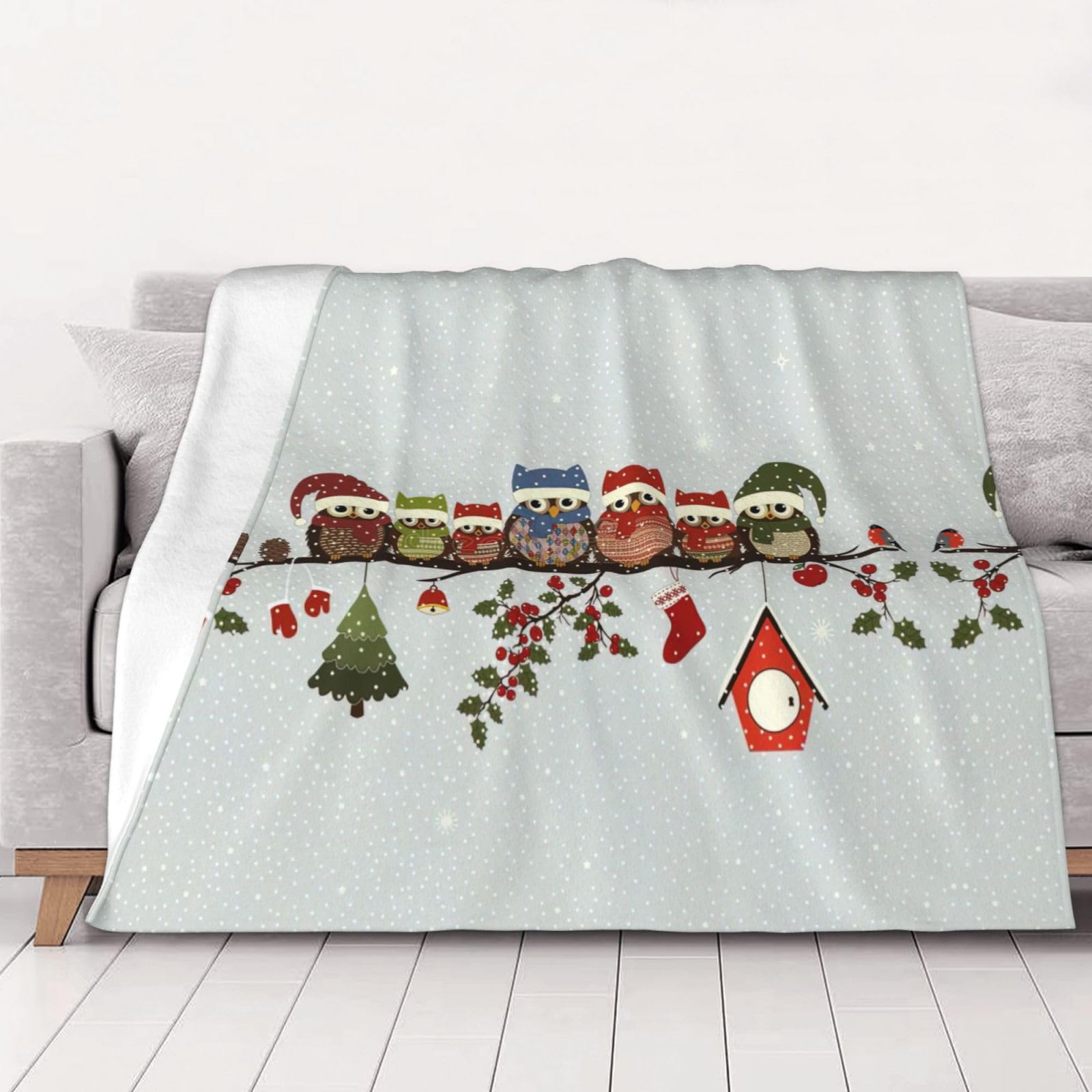 Couverture en flanelle hiboux mignons plaid léger pour camping et salon