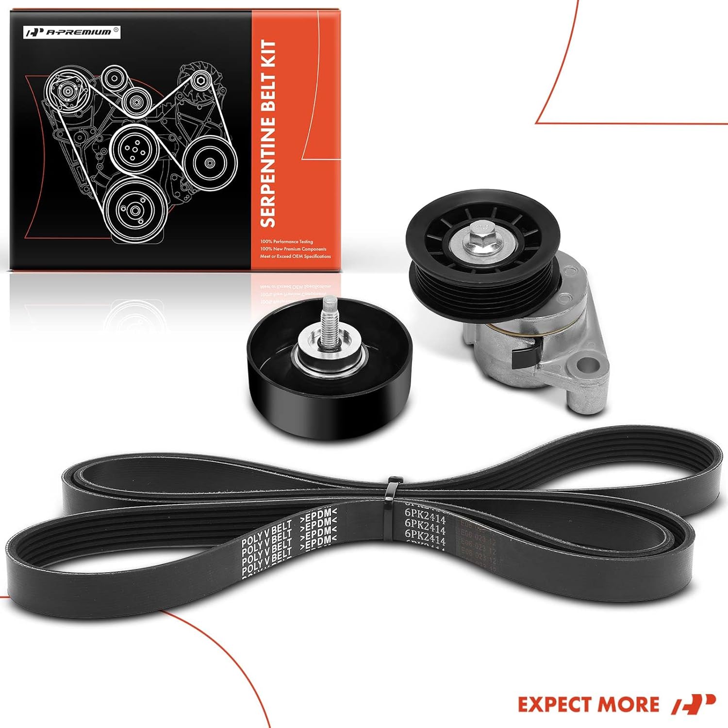 A-Premium Engine Serpentine Belt Drive Kit Compatible with Chevy and GMC Cars - Silverado 2500 HD, Silverado 3500, Suburban 2500, Sierra 2500 HD, Sierra 3500, Yukon XL 2500 - OHV 8.1L