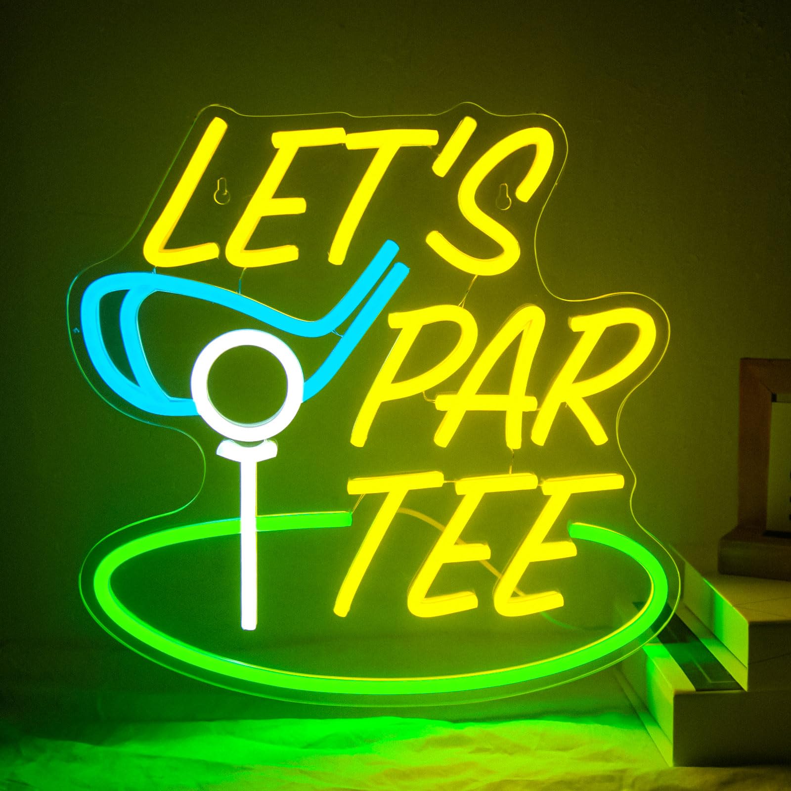 Neonowy znak golfowy Let's Par Tee, dekoracja ścienna, ściemniana, zasilana przez USB, LED, do klubu golfowego, sportu, na siłownię, do baru, biura, sypialni, męskiej jaskini, na imprezę, prezenty
