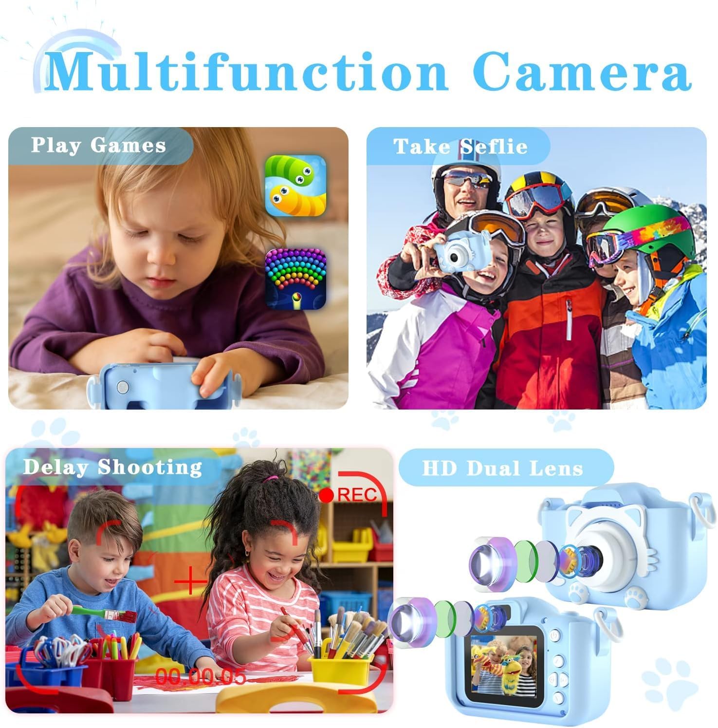Kids Camera, 1080P HD 2.0 Inch Screen Kids Digital Camera with 32GB Card and Reader, Selfie Childrens Camera for Kids Age 3-12 Years Old Boys and Girls Birthday Christmas Kids Toy 8 71U51r IYbL. AC SL1495