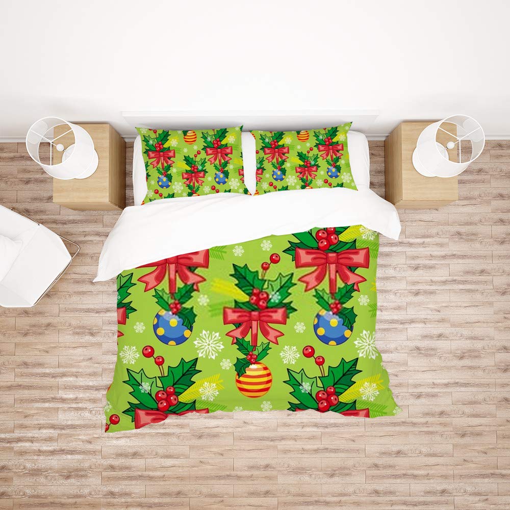Parure de lit lit simple motif Noël avec housse de couette 3 pièces en polyester