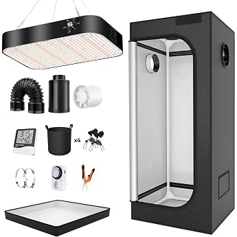 Grow Tent Complete Set with 200 W LED Full Spectrum Grow Lamp Dimmable 40 x 40 x 120 cm Grow Tent Kit Complete Hydroponics Grow Tent Complete Set 40 x 40 x 120 cm