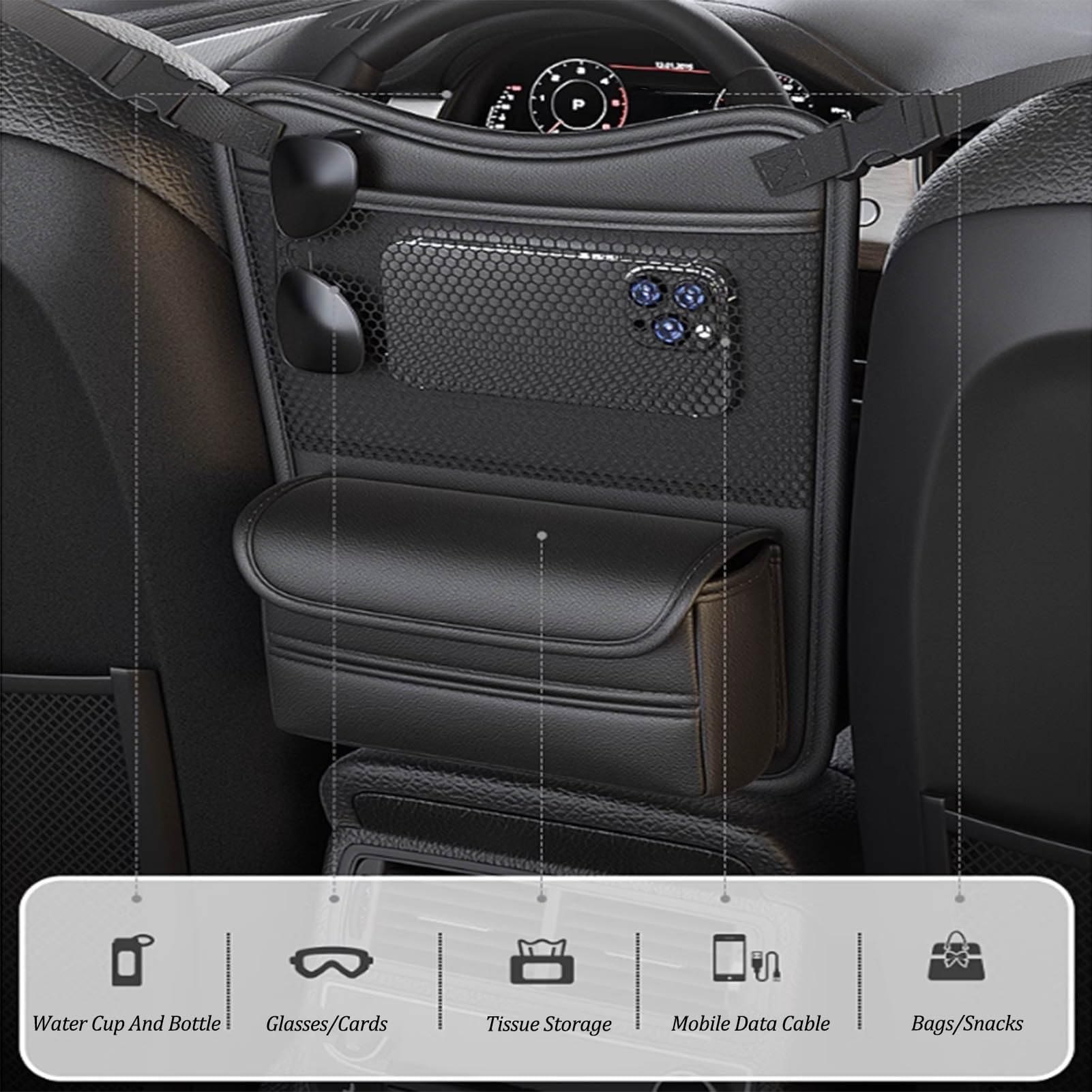 Auto Organizer für Jeep Avenger Grand Cherokee, Nappaleder Organizer Auto Multifunktionale Aufbewahrung Organizer Auto Rücksitz Kinder Zentral Sitz Organizer Auto,D