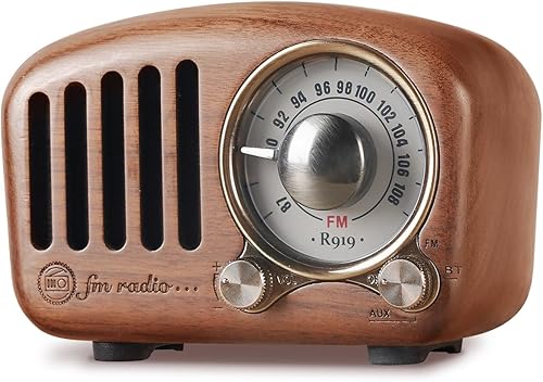 PRUNUS J-919 - Altavoz Bluetooth retro con sonido de mejora de graves volumen fuerte BT5.0, MP3 y radio FM, radios vintage de madera, entrada AUX y