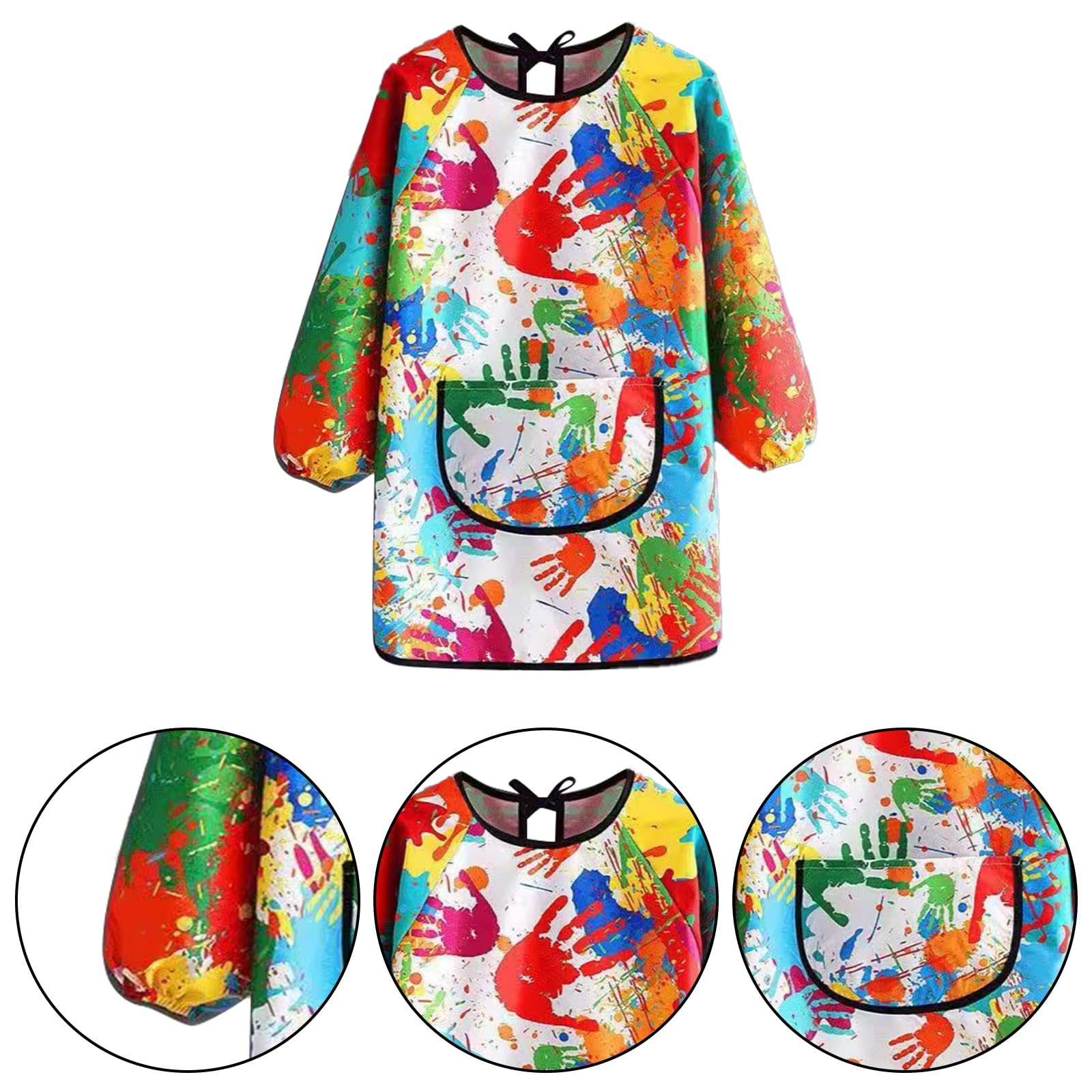 Children's Painting Apron With Large Pockets Children's Art Smock Long Sleeves Waterproof And Stain-Resistant Painting Smock Suitable For Painting Handicrafts School Daily Activities (100-120CM) - Image 3