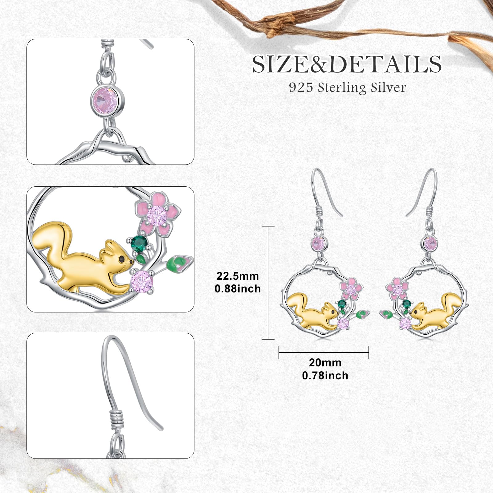 LONAGO Boucles D'oreilles Animaux pour Femme Argent Sterling 925 Adorable Singe écureuil Pendentif Boucles D'oreilles à Offrir