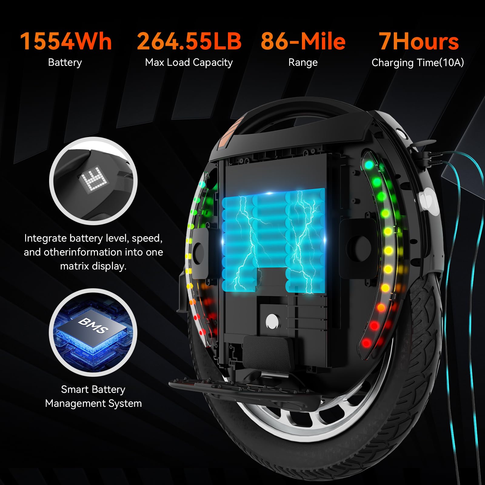 KINGSONG Elektrisches Einrader KS-18XL, Erwachsene,Schwarz, Motor 2200W, Reichweite bis zu 80km, Flansch 20km/h, Aufblasbarer 18" Reifen, Lautsprecher und Bluetooth
