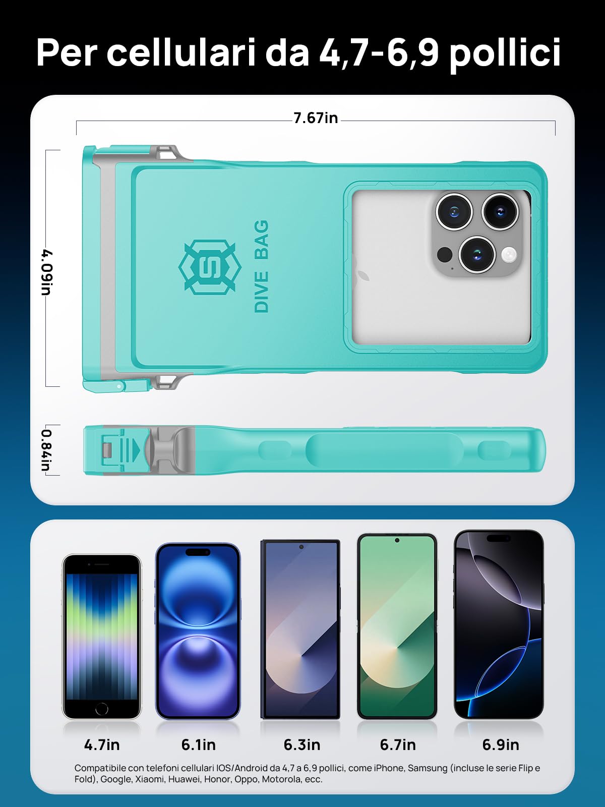 Lanhiem 15M Custodia impermeabile [Universale] IPX8 Custodia subacquea professionale per iPhone Samsung Galaxy Huawei Xiaomi Redmi Goole Pixel e smartphone 4.7-6.9'' Custodia subacquea,Blu