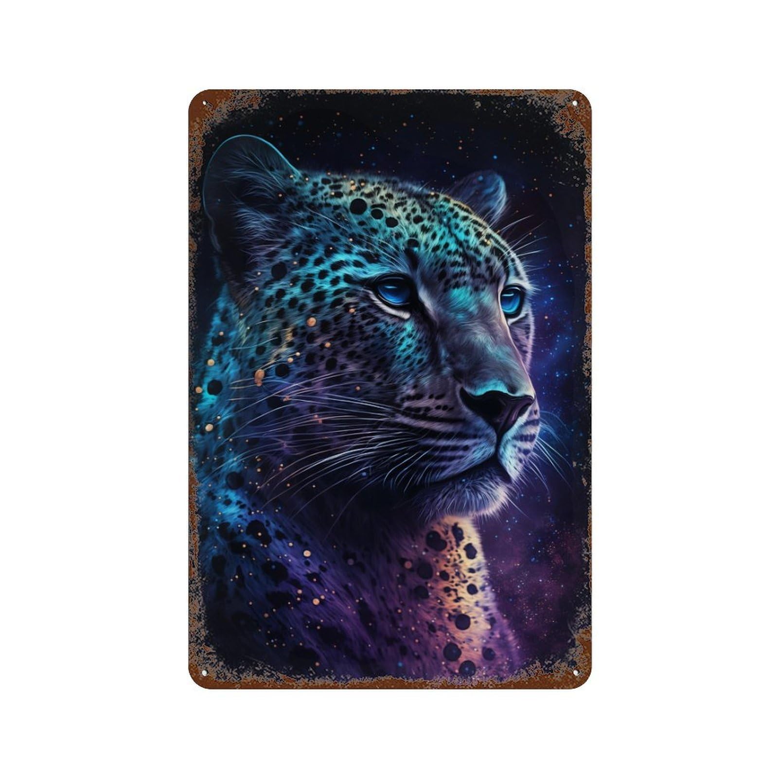 Glowing Leopard Wall Art Print Weathered Tin Sign 11.8"x7.9", Farmhouse Wall Decor for Garage, Pub Or Kitchen