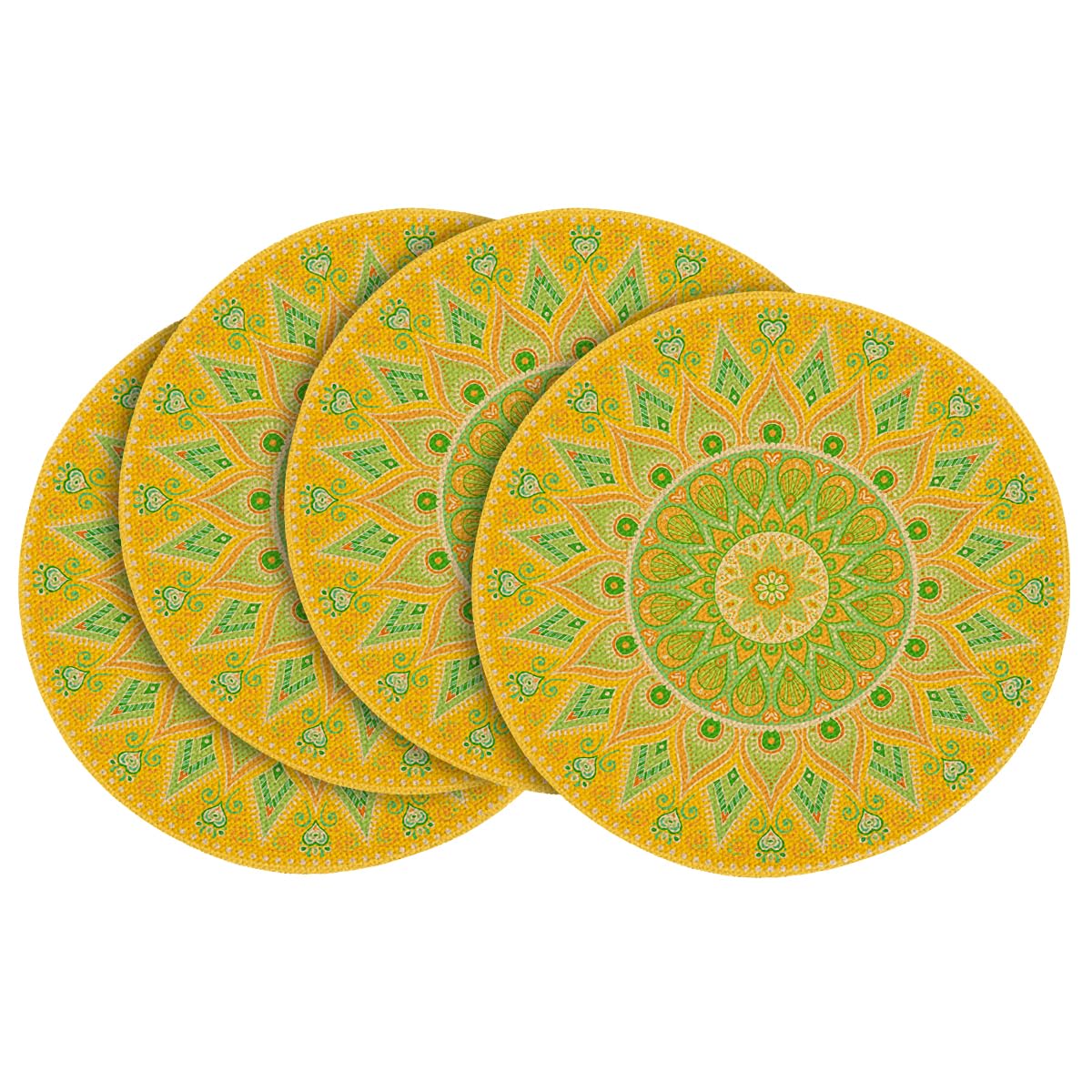 Artoid Mode Yellow Mandala Round Placemats Set of 4,14 Inch Seasonal Spring Farmhouse Table Mats for Party Kitchen Dining Decoration
