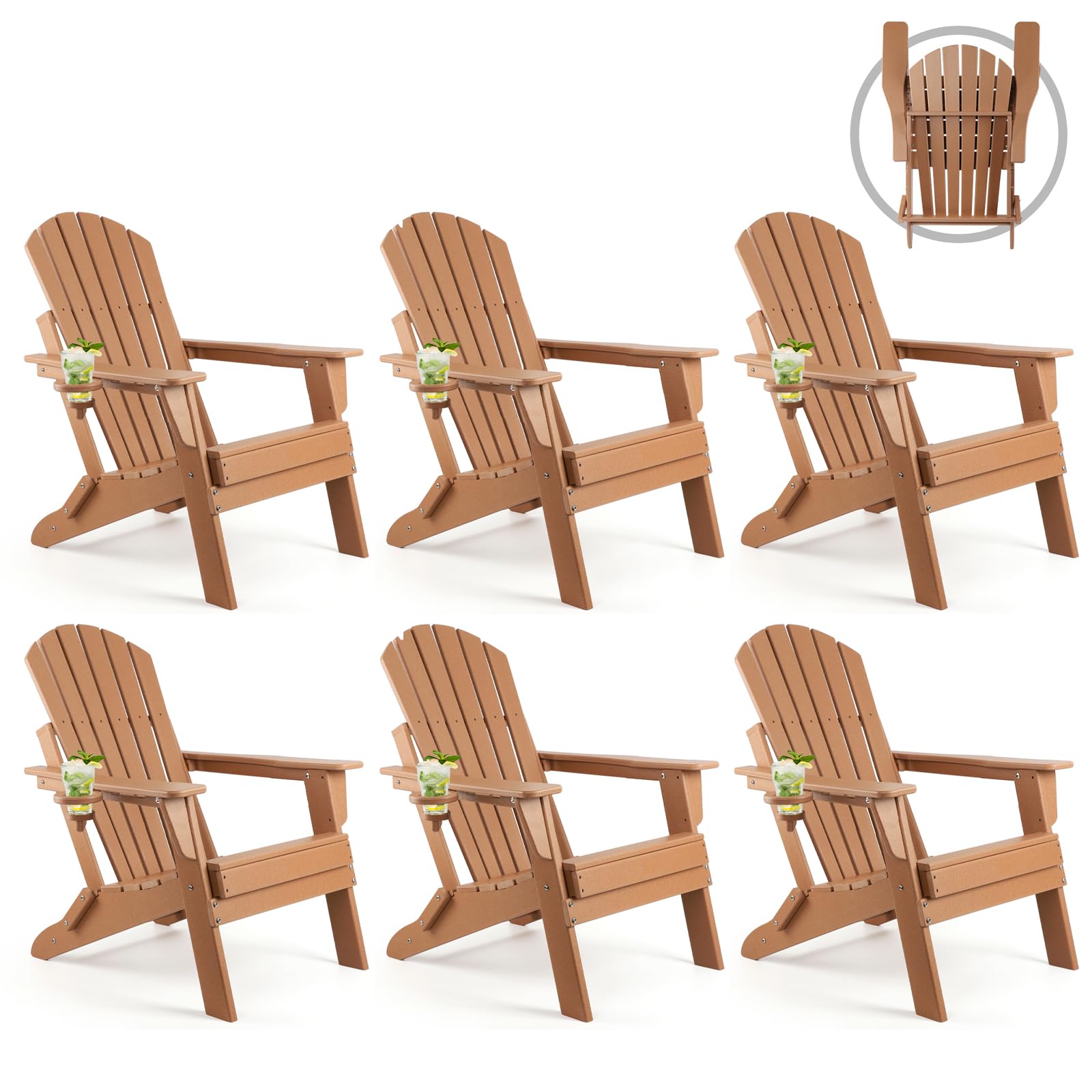 FUNBERRY Oversized Folding Adirondack Chair Set of 6, Fire Pit Chair 400LBS