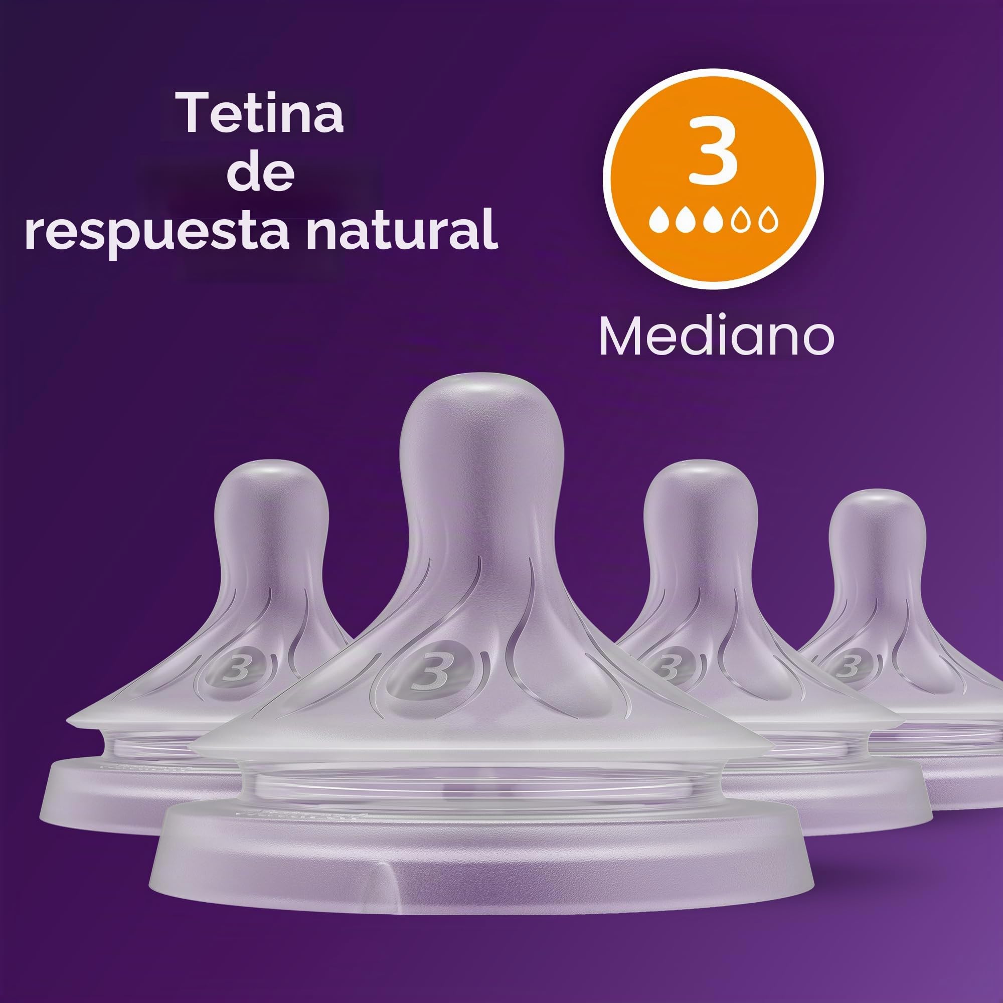 Philips AVENT Natural Response Tetinas para biberón Flujo 3, 1M+, 4 unidades, SCY963/04
