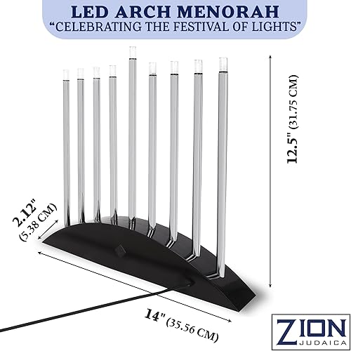 Miniatura 2 de Zion Judaica - Menorá eléctrica grande LED para Hanukkah - Nueva Hanukkiah estilo clásico de arco negro y plateado, 14 pulgadas de ancho x 12.5