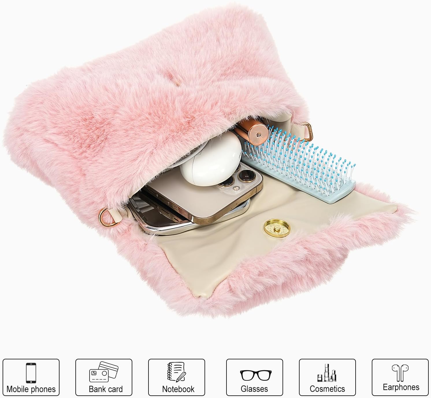 Fluffy Tote Bag for Woman Plush Shoulder Handbag Furry Faux Fur Purse for Winter - Image 5