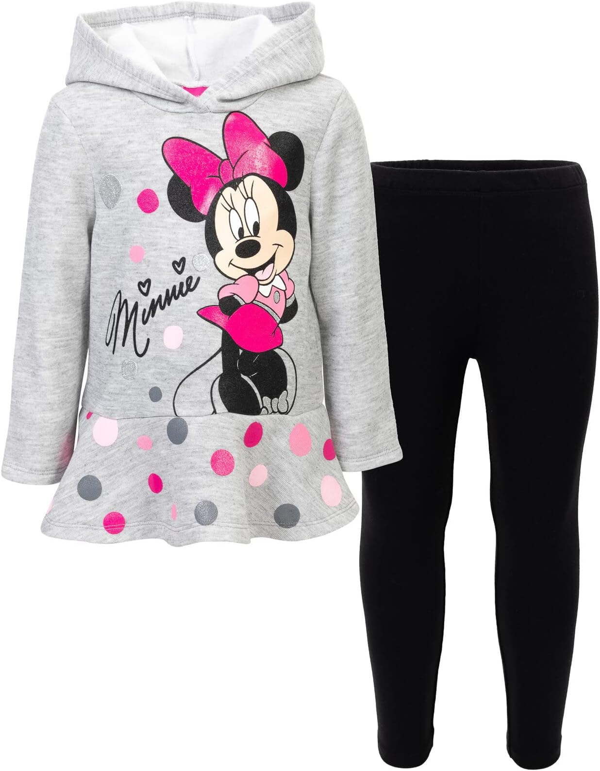 Minnie Mouse Fleece Pullover Crossover Hoodie and Leggings Outfit Set Infant to Big Kid Sizes (12 Months - 14-16)
