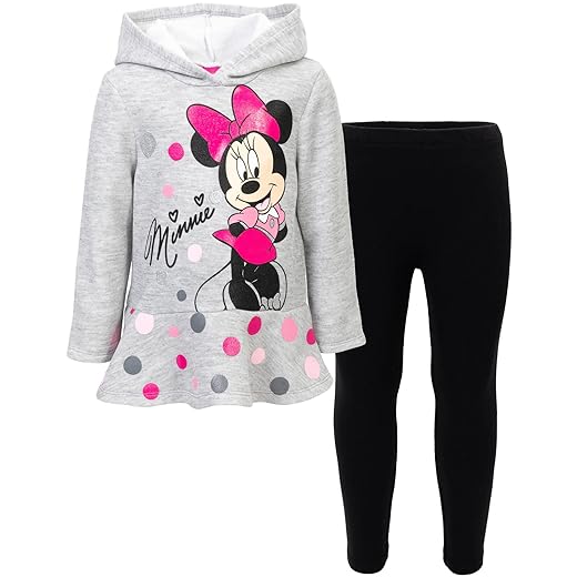 Disney Minnie Mouse Fleece Pullover Crossover Hoodie and Leggings Outfit Set Infant to Big Kid Sizes (12 Months - 14-16)