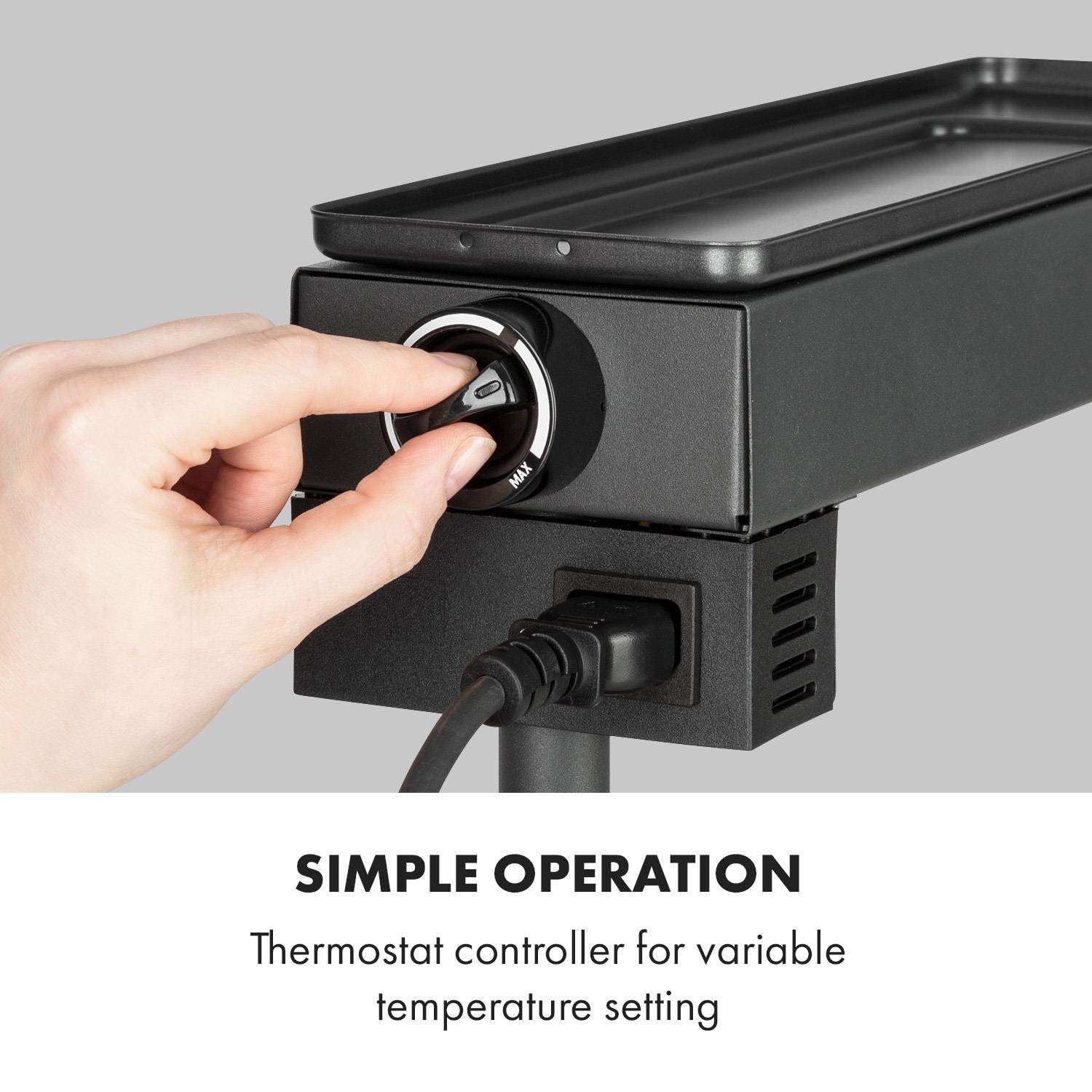 Klarstein Appenzell XL – raclette z grillem, 600 W, termostat, element grzejny ze stali nierdzewnej, płyta grillowa na górze, 2 uchwyty do sera: z regulacją wysokości/obrotową/pochyleniem, czarny