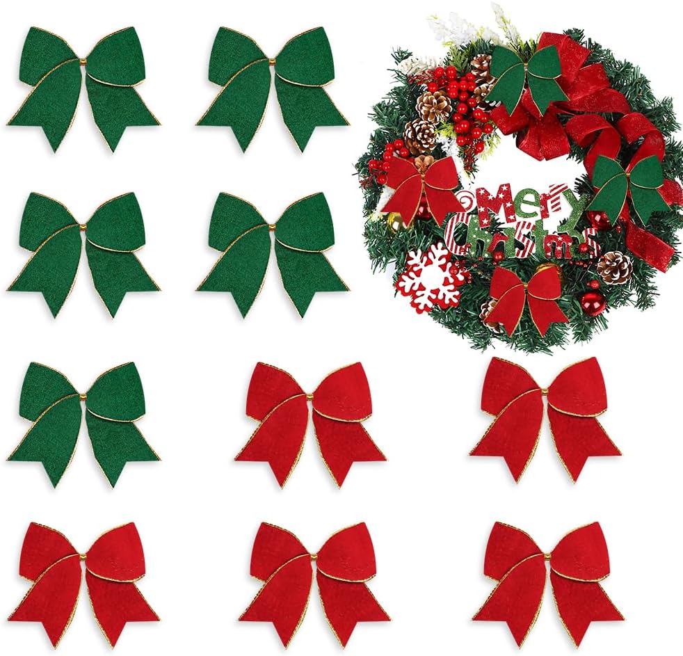 10PCS Christmas Wreath Bows Christmas Decor Bows Red Green