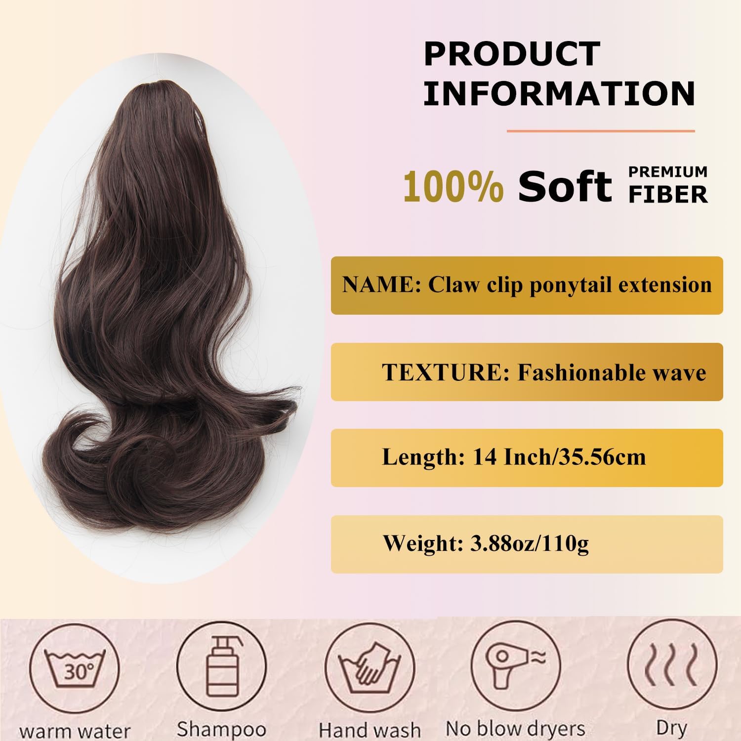 35cm Extensión De Cola De Caballo Con Pinza, Coletas Postizas Pelo Natural, Pelo Postizo Sintético, Trenzas Postizas Mujer Ondulado, Marrón Oscuro