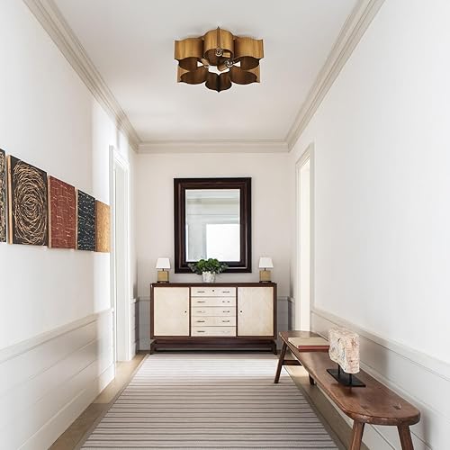 Miniatura 6 de VILUXY Lámpara de techo de montaje empotrado de 19 pulgadas, acabado de hoja dorada antigua, lámparas de pétalos para pasillo, entrada, sala de