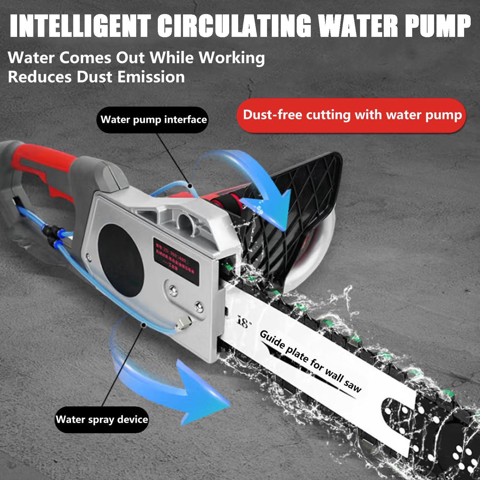 Sierra Eléctrica para Muros,Cortadora De Hormigón con Cadena De Diamante y Alimentación De Agua,Motosierra De Mano para Granito y Hormigón Armado,para Constructores y Contratistas,Cuttingdepth-480mm